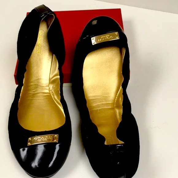 Coach Patent and Suede Leather with Gold Detail Ballet Slippers - Picture 2 of 4